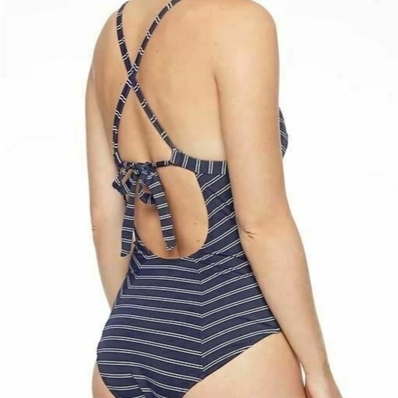 Athleta Piha One Piece Swim Suit Blue Stripe XS - Picture 3 of 6